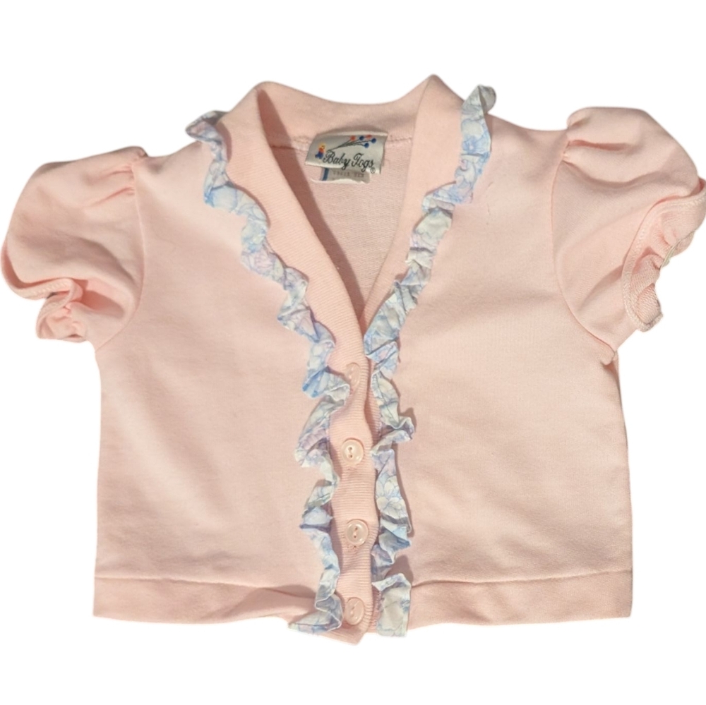 90s Vintage Pastel‎ Infant Short Sleeve Pastel Pink Ruffled Cardigan